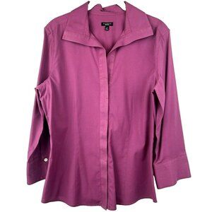 Talbots Plus Women's Top 12 Solid Pink Shirt Blouse Button Stretch 3/4 Sleeve